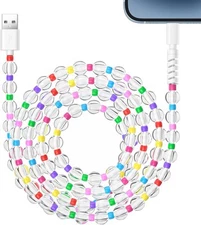 Aolcev for iPhone Charging Cable 66W Beaded Phone Charger 6.6 FT 2M, White B 