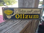 VINTAGE OILZUM MOTOR OIL PORCELAIN SIGN METAL WHITE & BAGLEY USA GAS STATION