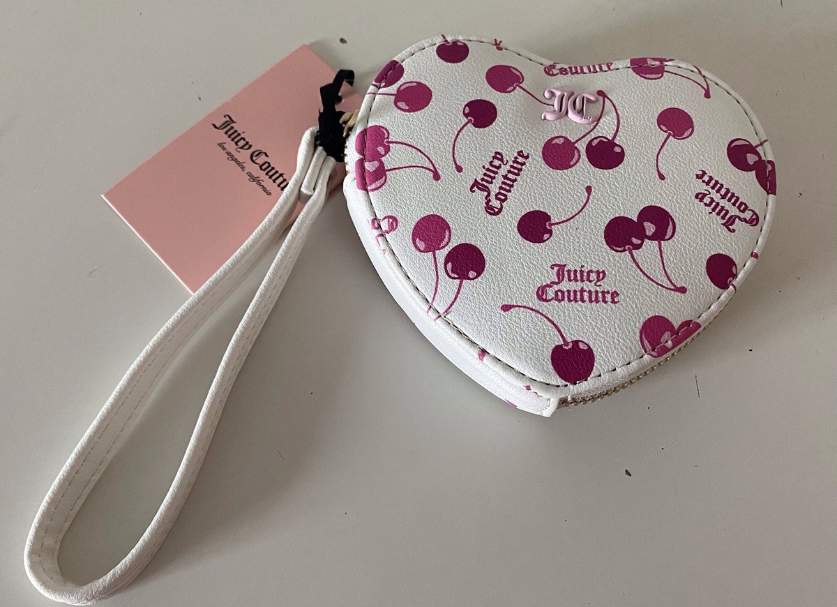 Juicy Couture White Multi Cherry On Top Heart Zip Around Wristlet
