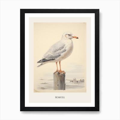 Vintage Vogel Zeichnung Möwe 1 Pfosten gerahmtes Wandbild Poster Leinwanddruck Bild