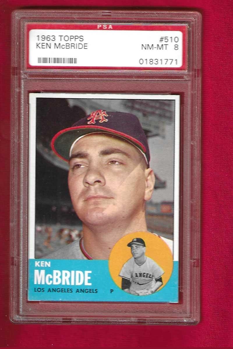 1963 Topps - #510 Ken McBride Los Angeles Angel PSA 8 NearMint-MT CMBSHIP SetBrk