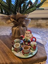 Santa Claus Christmas Ceramic Miniature Tea Set with Plate and 4 Cups