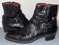 Vintage BARI Ankle Boots Real Crocodile Leather Western Gold Buckle Chelsea-Sz 9