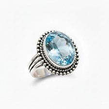 Swiss Blue Topaz Gemstone 925 Sterling Silver Jewelry All Size Ring For Gift
