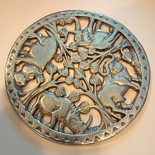 Vintage Cast Aluminum African Safari Animals Trivet Kitchen Hot Pad Pot Holder