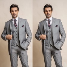Grey Men's Suit Wedding Groomsmen Tuxedo Formal Business Casual Slim Fit 3 Piece