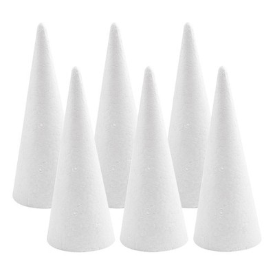 Foam Cones for DIY Arts and Crafts (4.1 x 13.6 in, 6 Pack), White Polystyrene...
