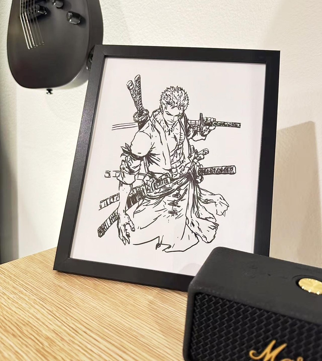 Hand Drawn (Not a Print) One Piece Roronoa Zoro Framed Pen & Ink