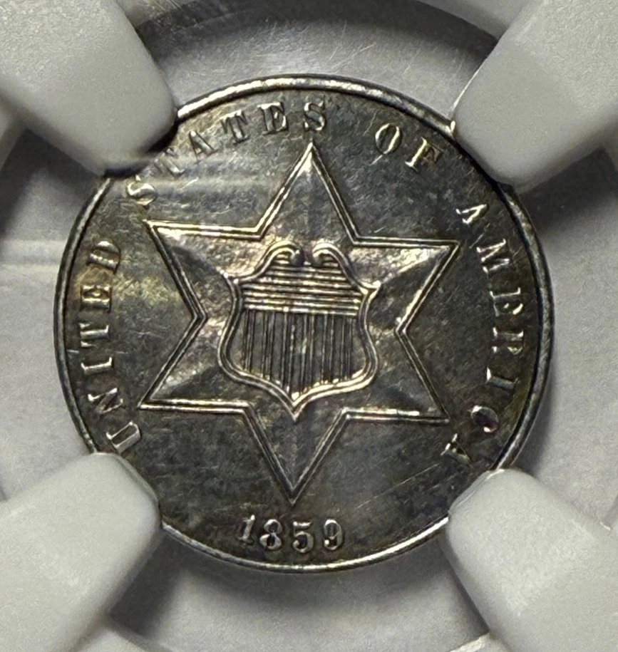 1859 Silver 3 Cent Piece – NGC UNC Details (Cleaned) – Sharp Strikes, Nice Eye - Image 3 of 4