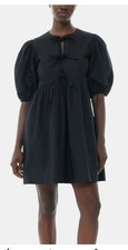 SHEIN Black Cotton Poplin Tie String Mini Dress With Puffed Sleeves Size large 