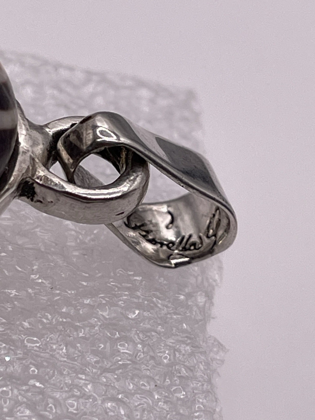 Silver Natural Shell Pendant Signed - image 7