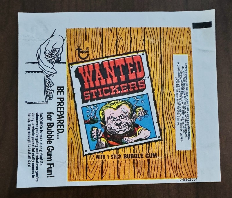1975 Topps Wanted Stickers Wax Wrapper + Card & Checklist