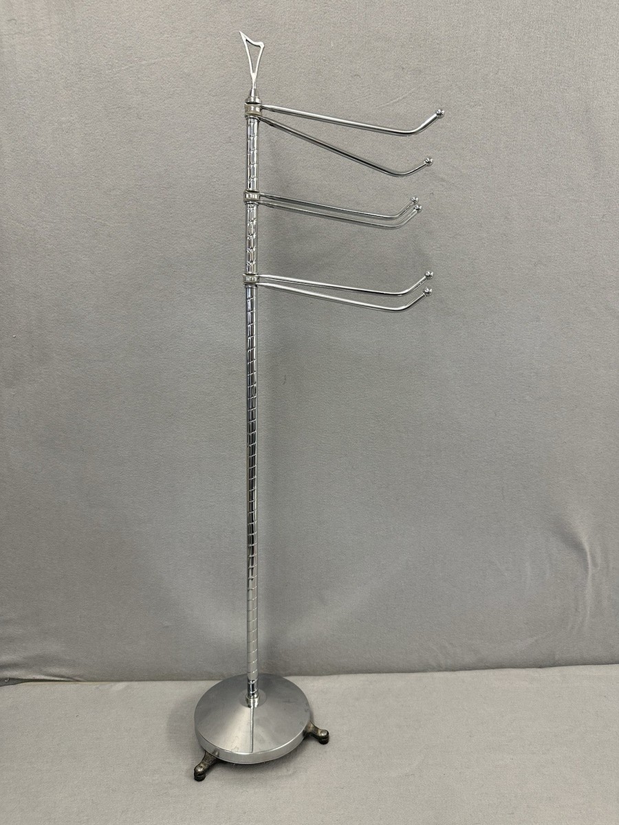 Vintage Chrome Metal Towel Bar Hanger Floor Stand Swing Arm Mid
