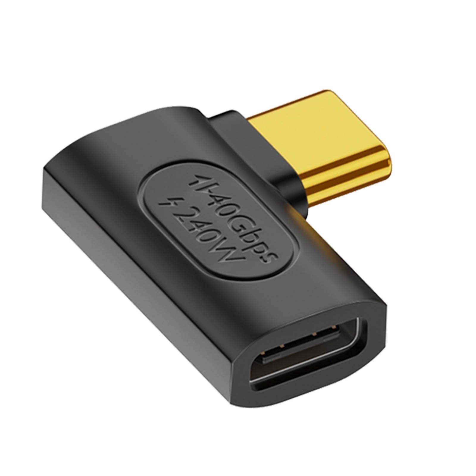 Adaptateur USB C coudé à 90 degrés 240W 40Gbps noir en aluminium pour transfert vidéo 8K Ultra HD