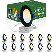12 Pack 4 Inch Black 5CCT Reset Ultra-Thin LED Recessed Ceiling Light with Junct