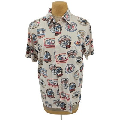 Salt Life Button Down Shirt Mens Large Beer Labels Shark Brew Beach Casual