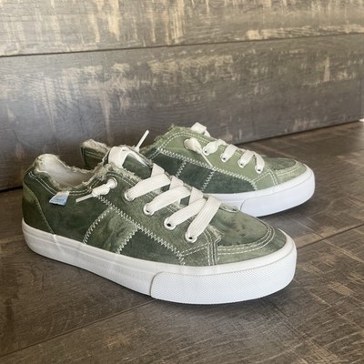 Boho Raw Hem Tie Dye Sneakers Obtaom Green Canvas Casual Street Size 7