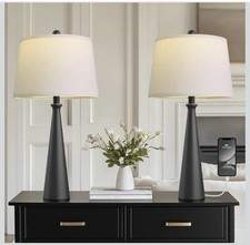 Oneach 25.75" Modern Table Lamp Set of 2, Bedside Lamps with USB Ports, Black...
