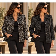 Coldwater Creek Reversible Animal Print Jacquard Jacket L Black Silver