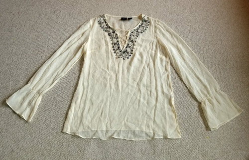 NWOT Womens Top-INC-ivory 100% silk sheer embroidered beaded tunic BOHO retro-4