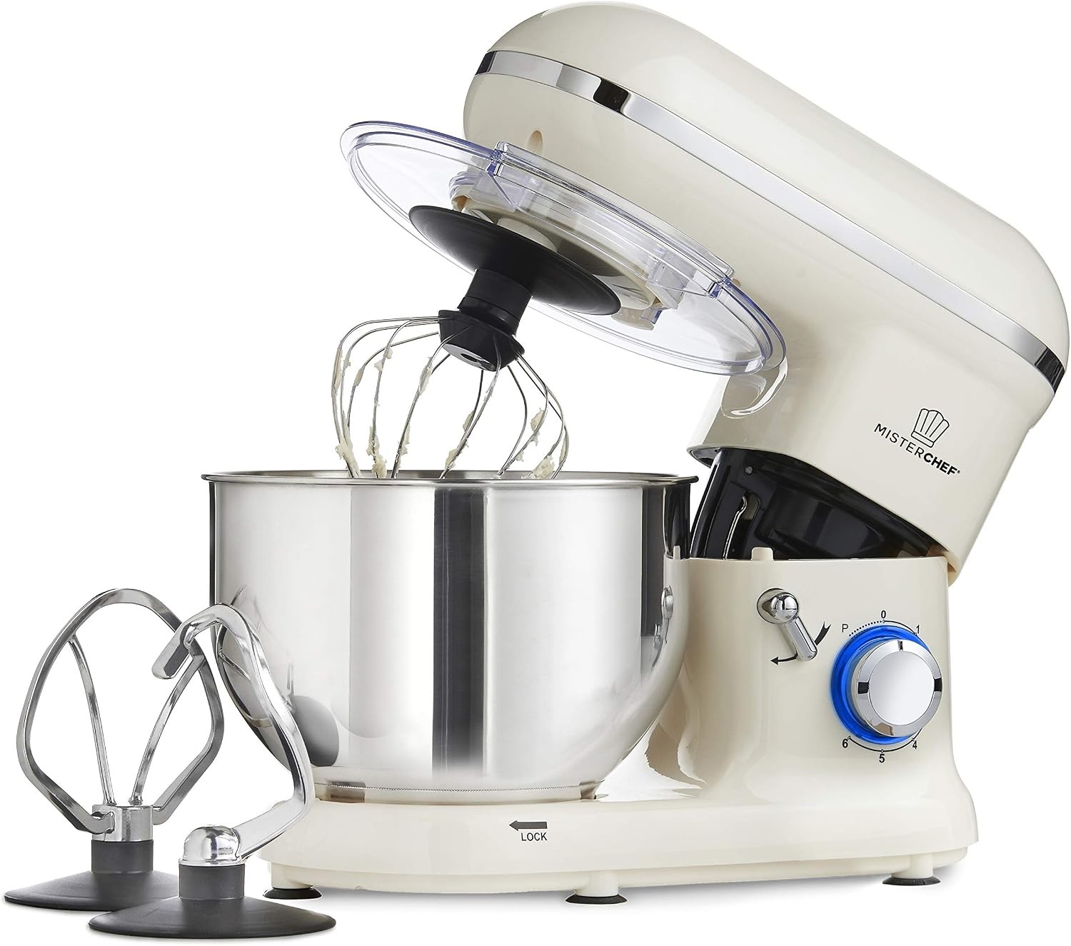 Electric Food Stand Mixer 5.5L Stainless Steel Bowl, Eggbeater, Dough Hook &