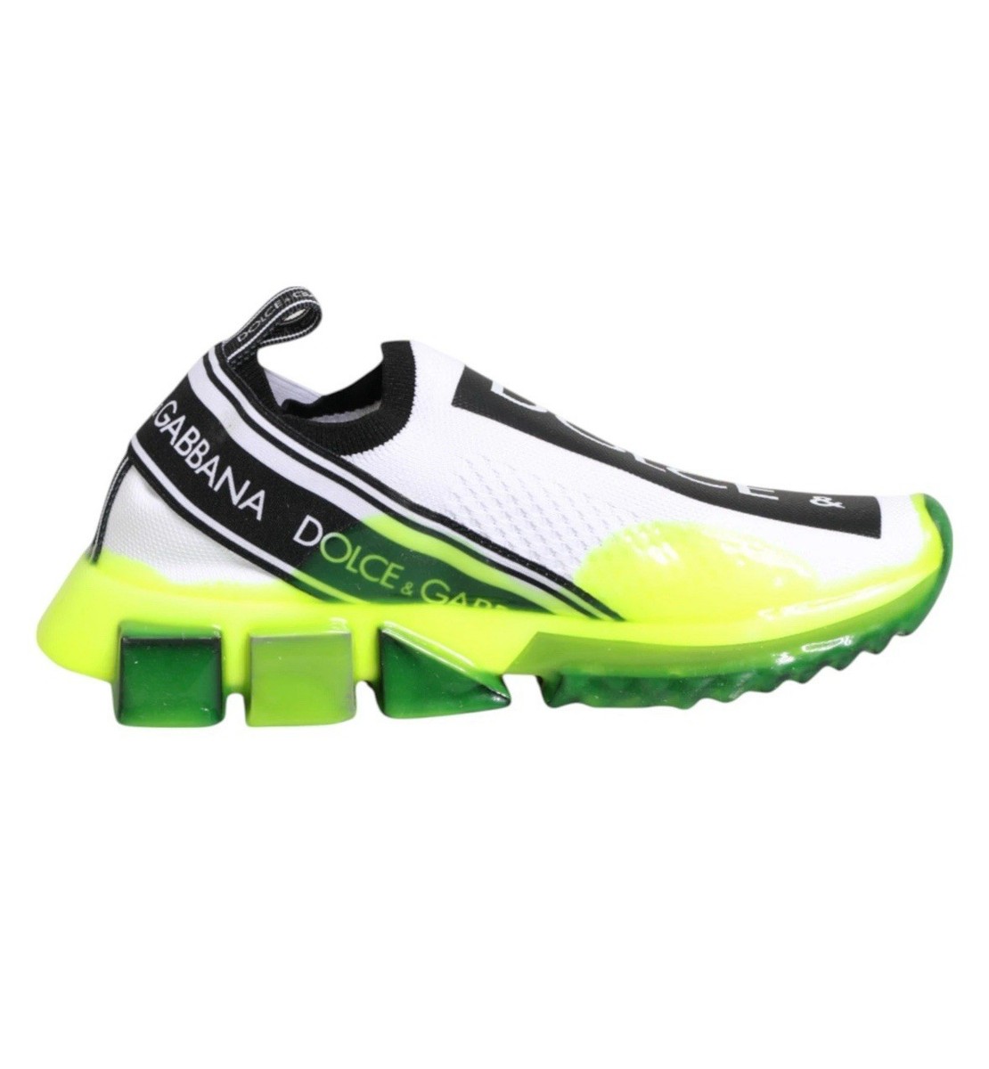 DOLCE GABBANA Shoes White Neon Green Sorrento Slip On Sneaker US