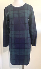 Tahari Dress Womens L Blue Green Tartan Knit Long Sleeve Academia Preppy Office
