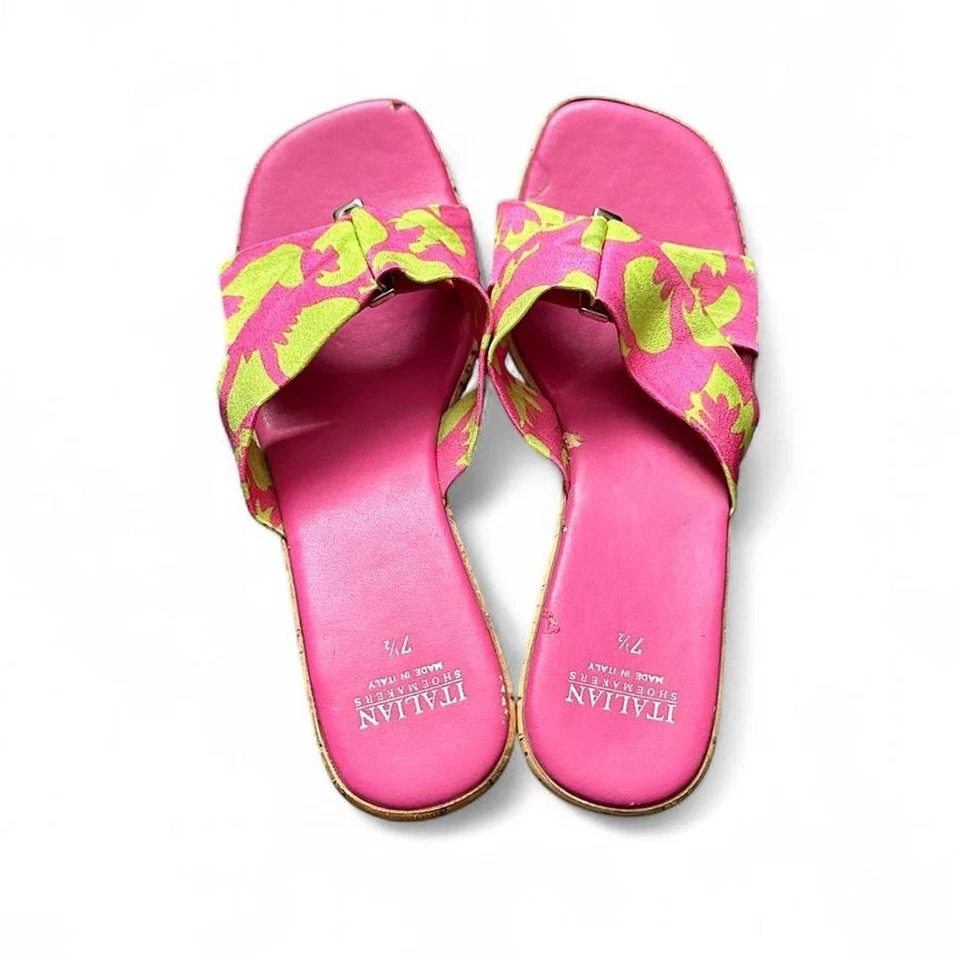 Sandalias de cuña florales rosas y verdes italianas para zapateros Foto 3 de 4