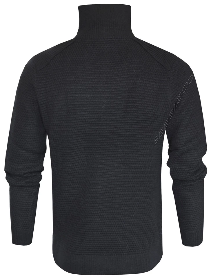 Half Zip Knitted Jumper Plain 1/4 Zip Funnel High Neck Pullover Sweater Ex Store - Image 4 of 4
