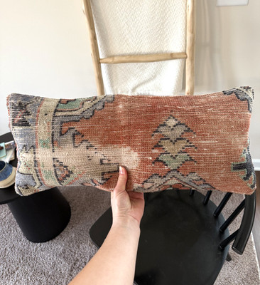 Rust Color Kilim Lumbar Pillow Cover 10x24 Vintage Rug Cushion Turkish Boho