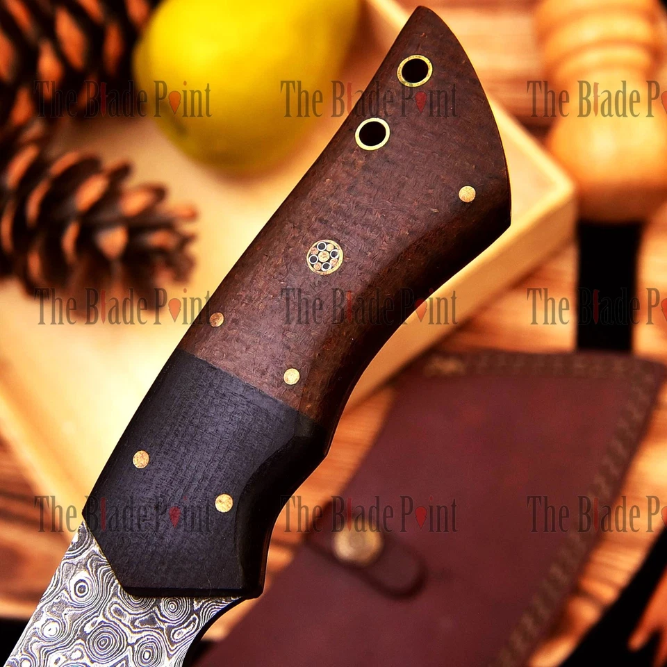 Handmade Damascus Steel Butcher Knife - Chef Cleaver Knife with Leather Sheath - Image 3 of 4