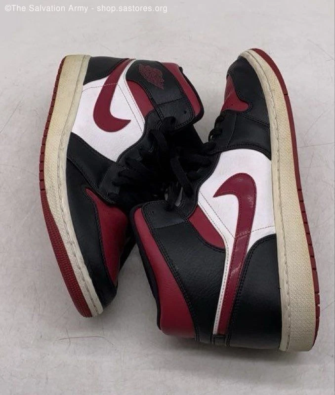 Zapatillas deportivas Nike Jordan 1 Mid negras nobles rojas-blancas para hombre talla 12,5 Foto 4 de 4