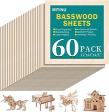 60 Pack Basswood Sheets for Crafts 12"x12"x1/8" 3mm Thick Plywood Sheets