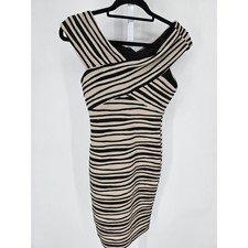 Windsor Womens Sz S Knee Length Dress Bandage Style Black Beige Striped