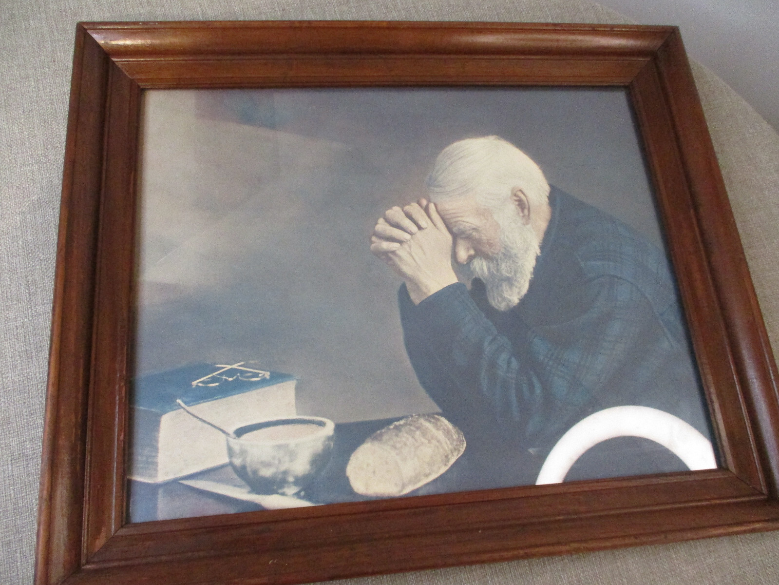 Grace Old Man Praying Picture Wood Frame w/glass Eric Enstrom Bovey MN