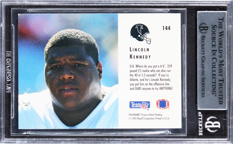 Falcons Lincoln Kennedy Signed 1993 Playoff Contenders #144 Rookie Card BAS Slab - Image 2 of 2
