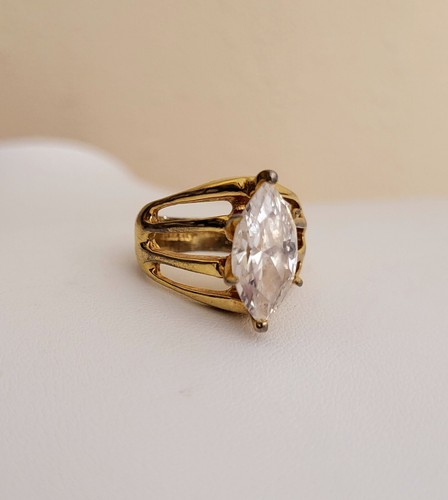 Vtg ESPO Ring Size 8 ~ 14K GF Gold Filled Electroplate Cubic Zirconia Marquise - Picture 6 of 11