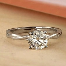Round Cut Lab Created Diamond Solitaire Engagement Ring 14K White Gold Finish