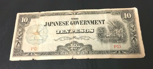 JAPANESE GOVERNMENT TEN PESOS BANK NOTE BILL Vintage Foreign Currency Imperfect
