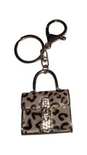 Leopard and Rhinestone Bling Purse Shaped Key Chain Purse Fob Bag Charm