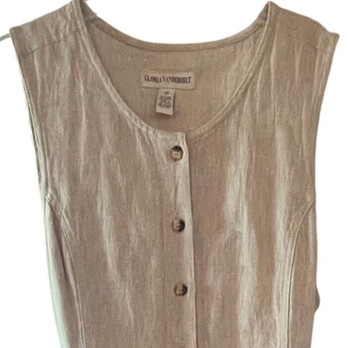 Gloria Vanderbilt Linen Maxi Dress Full Button Front Sleeveless Belted Size Lg - Picture 7 of 10