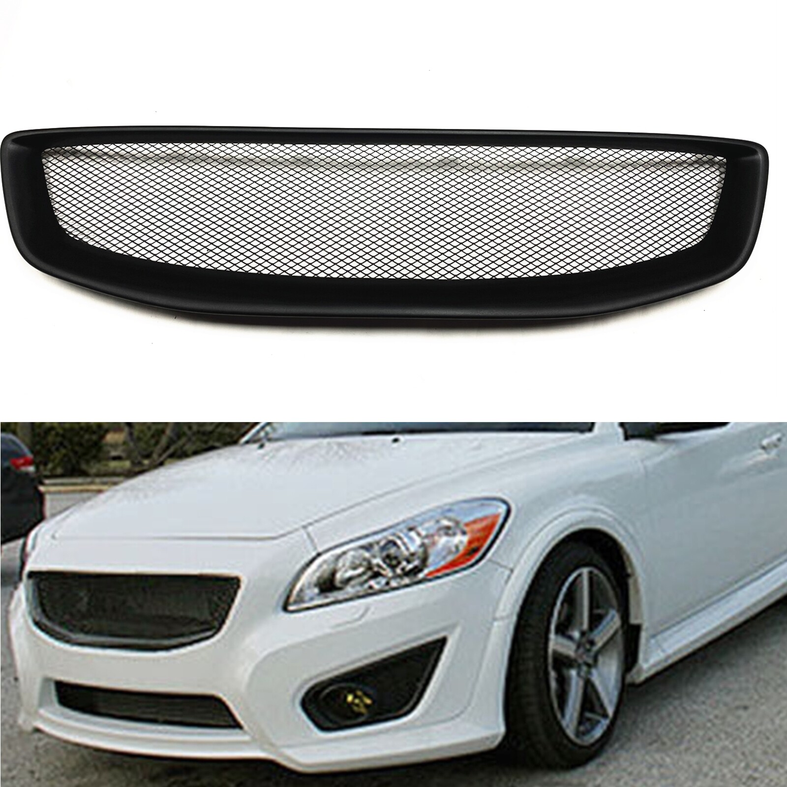 Matte Black Fiberglass Front Bumper Grille Mesh for 2011-2013 Volvo C30