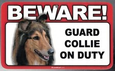 BEWARE GUARD COLLIE DOG ON DUTY 5" X 8" HANGABLE PLASTIC SIGN NEW