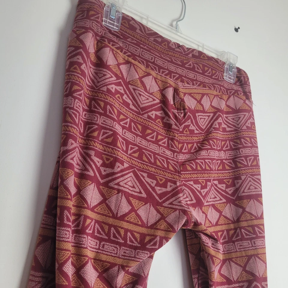 LULAROE Womens Leggings L OS One Size Tall Curvy Burgundy Rust Aztec Stripe Boho - Image 4 of 4