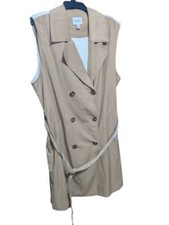 Nine West Double Breasted Peacoat Coat Dress Size XXL Tan White Belted NWT