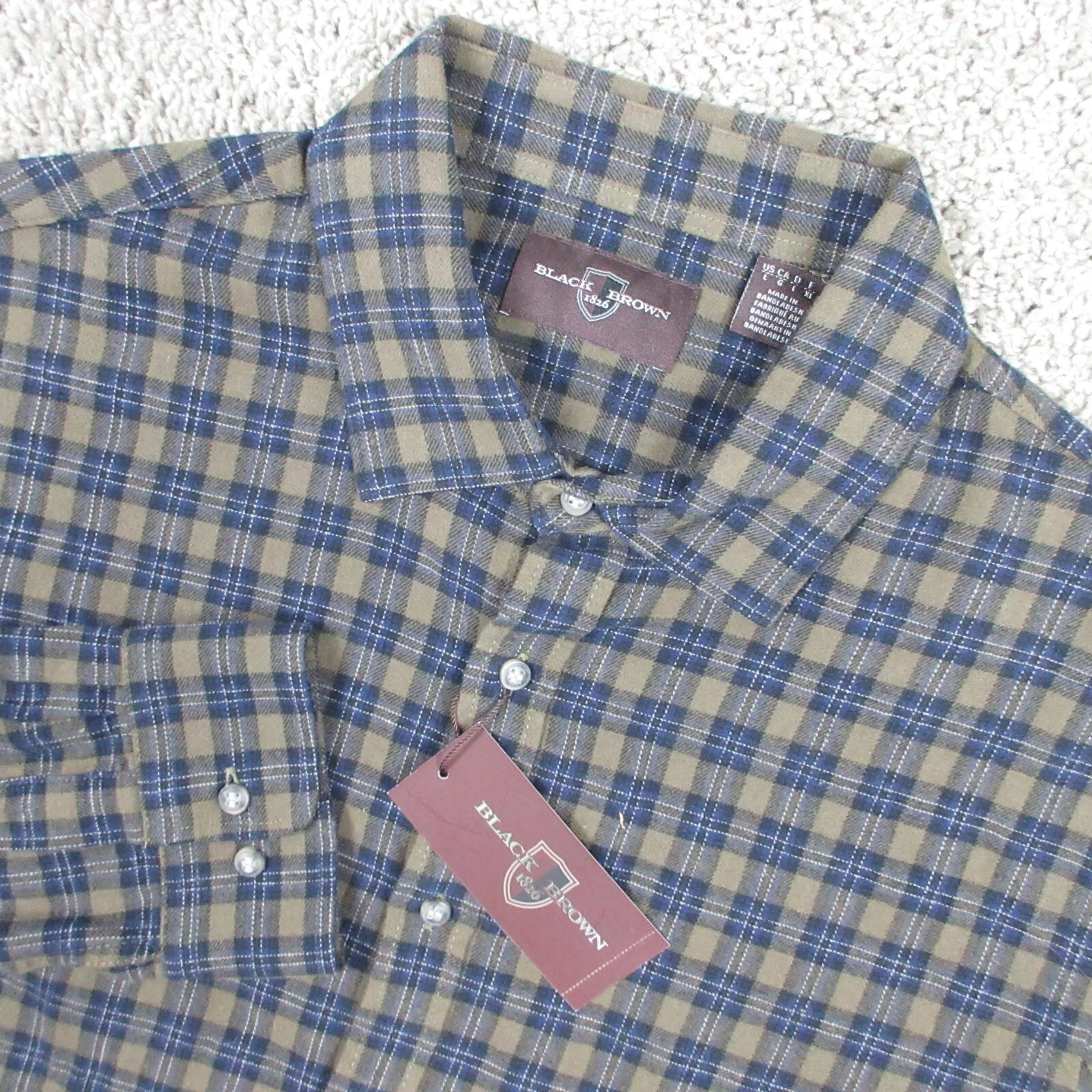 Black Brown 1826 Shirt Mens Large Green Blue Plaid Flannel Outdoor Button Up NWT