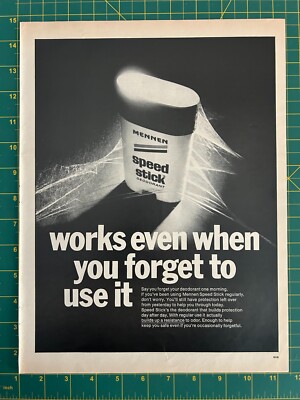 1968 Vintage Mennen Speed Stick Deodorant Resistance To Odor Cobwebs Print Ad X1