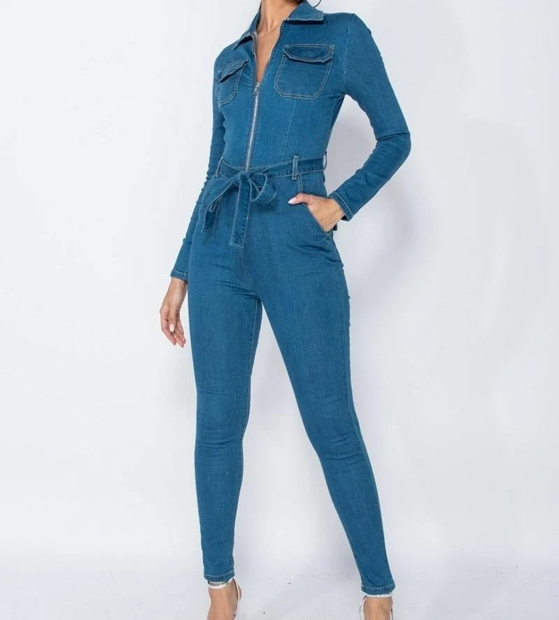 Denim zip front jumpsuit top