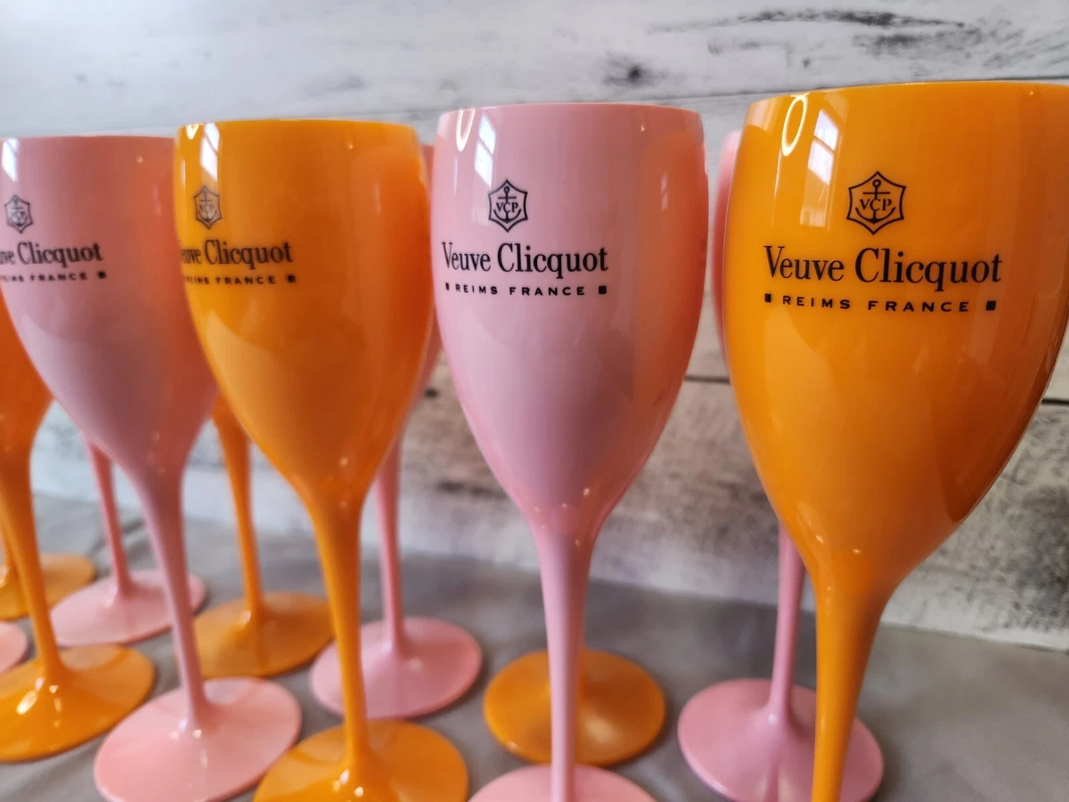 Veuve Clicquot Champagne ORANGE STEM GLASSES Flute X 2 New 