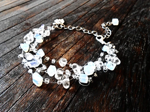 Moonstone Opalite Bracelet Multistrand Boho Glass Raw Gemstone Floating Air